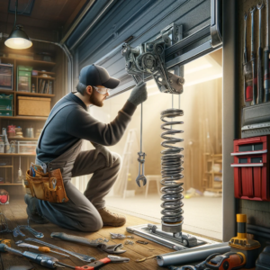 a man repairing garage door springs in denver